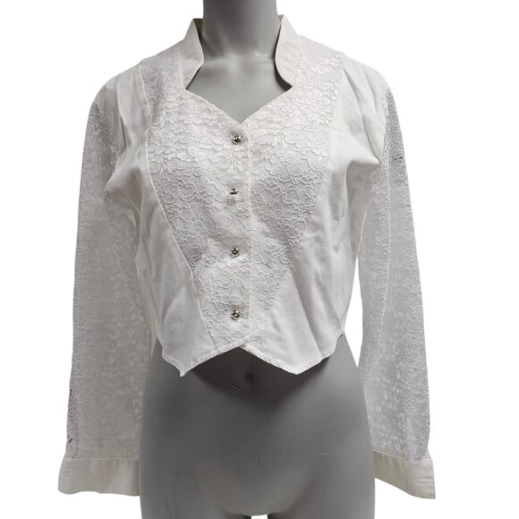 80s - 90s Banjo white heart cutout back button down shirt . medium . Made in USA - Picture 4 of 10